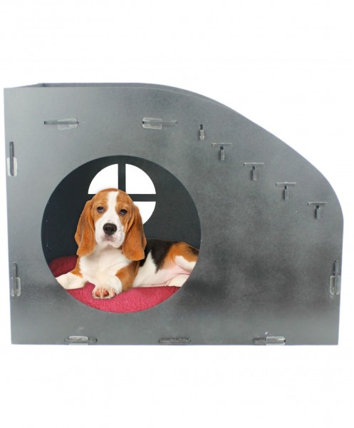 Ahşap Köpek Kulübesi Dekoratif Köpek Evi Siyah Renk Merdiven Oval Model